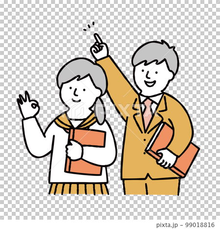 Male and female students upper body illustration material yellow 99018816