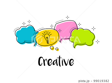 Brightspeech bubbles with icons light bulb and text Creative. Concept ideas or insight. 99019382