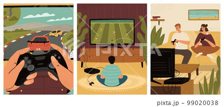 Different people playing video games vector set 99020038
