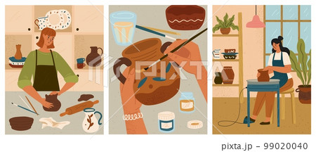 Ceramic classes vector people making clay pots 99020040
