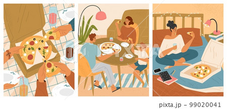 People eating pizza vector scene isolated set People eating pizza vector scene isolated set 99020041