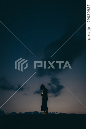 若い女性のシルエットの写真 若い女性のシルエットの写真 99020987