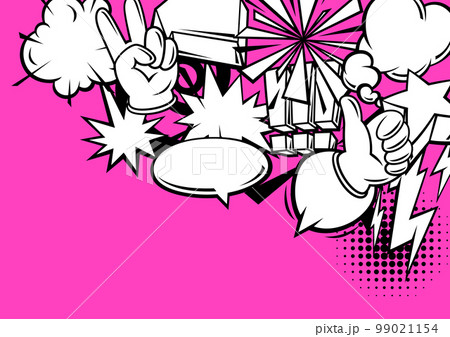 Frame with comic speech bubbles signs and symbols. Cartoon pop art creative image. 99021154