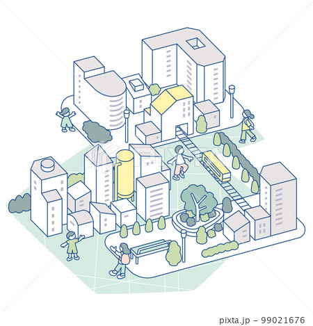 通勤時間の街。明るい日差しの下 99021676