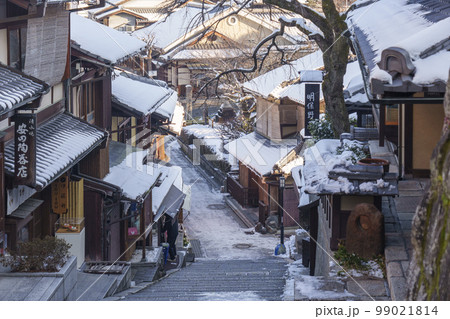 清水寺参道　三年坂（産寧坂）　残雪の朝 99021814