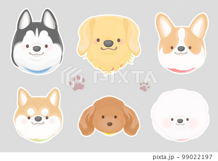 犬の顔のイラストセット　シンプルな目 99022197