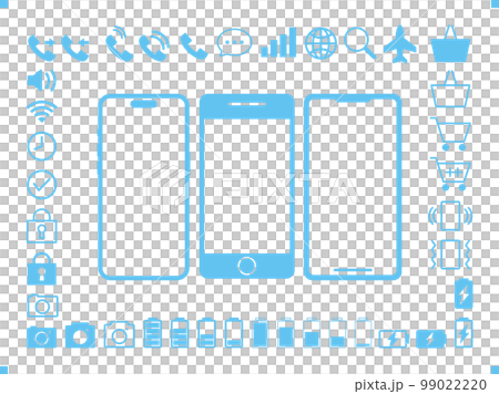 スマートフォンと関連アイコン水色 スマートフォンと関連アイコン水色 99022220
