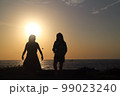 夕日をバックに女性のシルエット 99023240