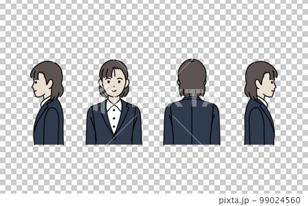 Illustration set of a young woman in a suit looking in various directions Illustration set of a young woman in a suit looking in various directions 99024560