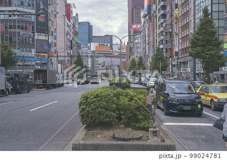 東京都新宿区の観光地を道路から見るイラスト風景 99024781