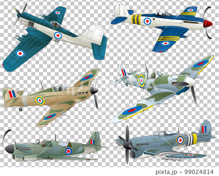 第二次世界大戦前後に活躍した大英帝国の単座プロペラ戦闘機6種類vectorイラストセット。 99024814