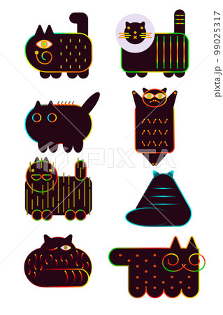 Black cat emoticon emoji illustration set. Character cartoon cat. 99025317