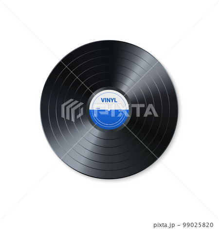 Vinyl music record. Design of retro audio disk. Realistic vintage gramophone disc with cover mockup. Vector illustration 99025820