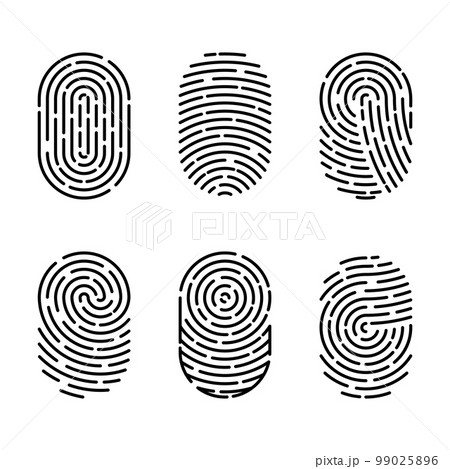 Set of vector illustrations of security fingerprint authentication. Finger identity, technology biometric illustration. Fingerprint template collection 99025896