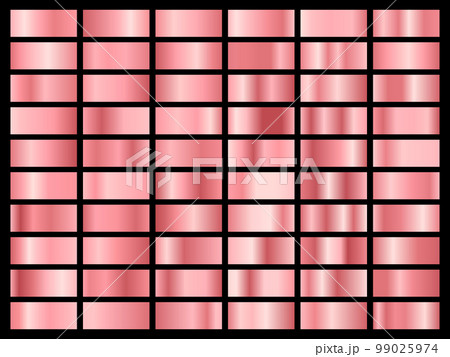 Set of gold rose foil texture. Collection of pink postel gradients isolated on black background. Vector illustration 99025974