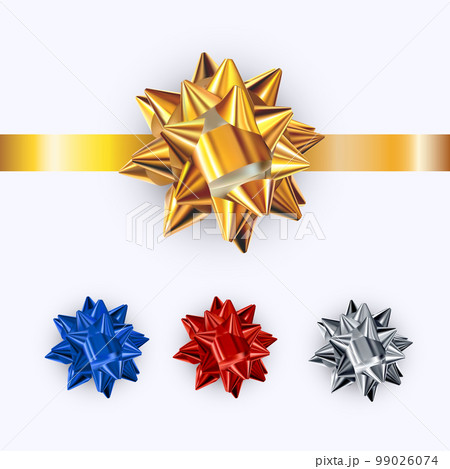 Set of realistic shiny vector bows isolated on white background. Golden, silver, red, blue gift bows for cards, presentation, valentine's day, christmas and birthday illustrations Set of realistic shiny vector bows isolated on white background. Golden, silver, red, blue gift bows for cards, presentation, valentine's day, christmas and birthday illustrations 99026074