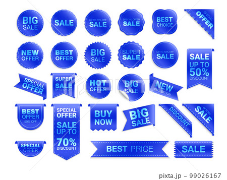 Vector blue labels isolated on white background. Sale promotion, website stickers, new offer badge collection. Flat badges discount and tags. Best choice tags. Vector illustration 99026167