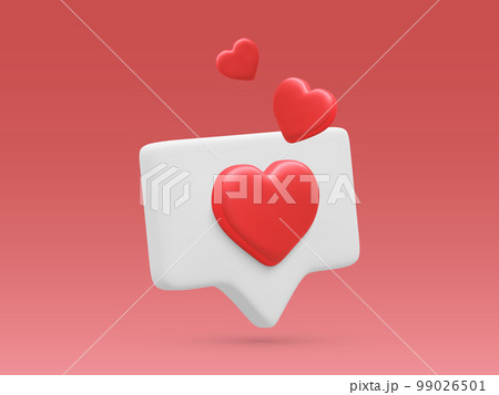 3d realistic bubble with red hearts isolated on red background. Vector illustration 99026501