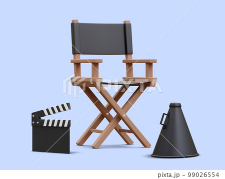 3d realistic movie industry concept. Cinema production design concept. Director chair, clapperboard and megaphone on light background. Vector illustration 3d realistic movie industry concept. Cinema production design concept. Director chair, clapperboard and megaphone on light background. Vector illustration 99026554