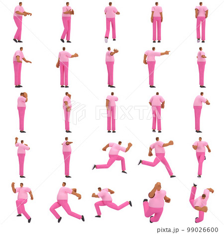 The black man with pink clothes is expression of body or doing exercise. 3d rendering of cartoon character in acting. 99026600