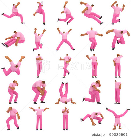 The black man with pink clothes is expression of body or doing exercise. 3d rendering of cartoon character in acting. 99026601
