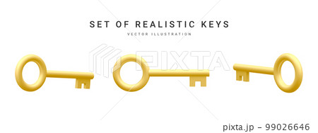 Set of 3d realistic golden keys isolated in white background. Vector illustration Set of 3d realistic golden keys isolated in white background. Vector illustration 99026646