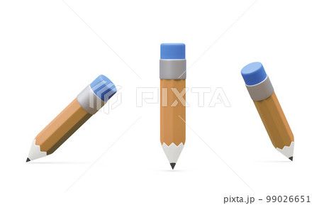 Set of 3d realistic pencil isolated on white background. Render pencil for education, writing or drawing concept. Vector illustration Set of 3d realistic pencil isolated on white background. Render pencil for education, writing or drawing concept. Vector illustration 99026651