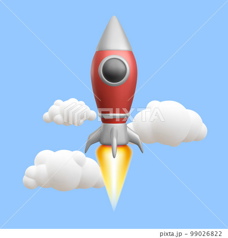 3d realistic red rocket flies through the clouds. Vector illustration 3d realistic red rocket flies through the clouds. Vector illustration 99026822