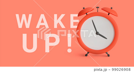 Red alarm clock isolated on red background. Wake up concept banner. Vector illustration 99026908