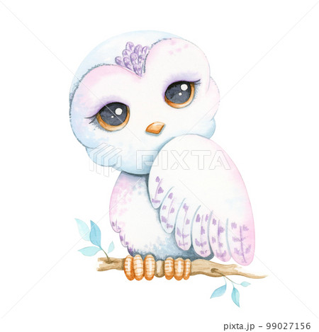 Cute owl in pastel colors. Watercolor illustration. Cute owl in pastel colors. Watercolor illustration. 99027156