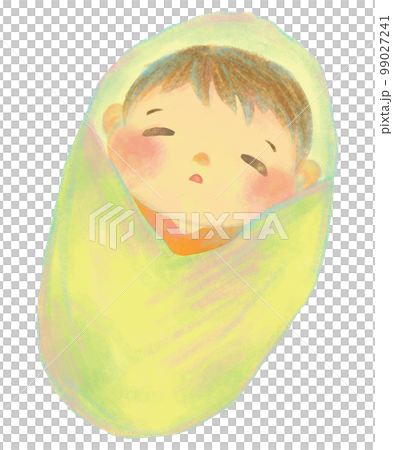 Illustration of a baby wrapped in a swaddling cloth 99027241