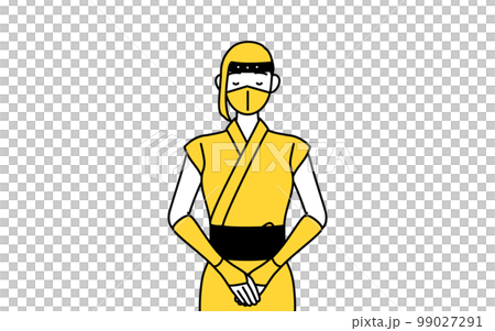 手を組んでお辞儀する忍者のコスプレをした女性 99027291