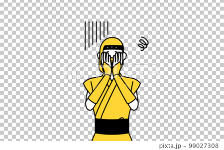 落ち込んで顔を覆う忍者のコスプレをした女性 99027308