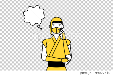 顔をかきながら考える忍者のコスプレをした女性 顔をかきながら考える忍者のコスプレをした女性 99027310