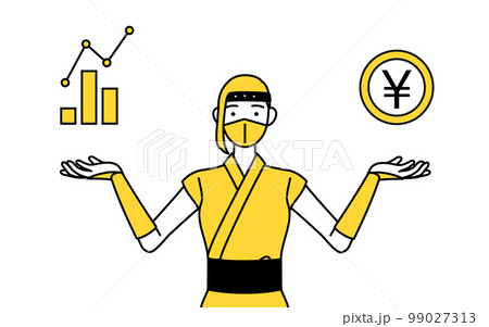 DXのイメージ、業績と売上の向上を案内する忍者のコスプレをした女性 99027313