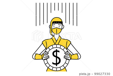 為替差損やドル安のイメージ、忍者のコスプレをした女性 99027330