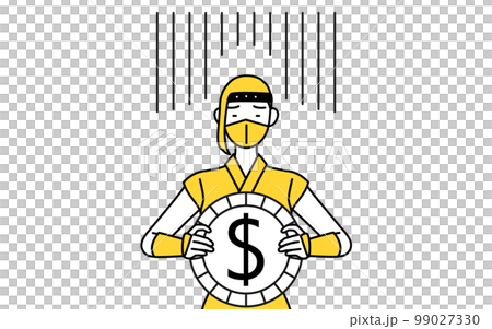 為替差損やドル安のイメージ、忍者のコスプレをした女性 99027330