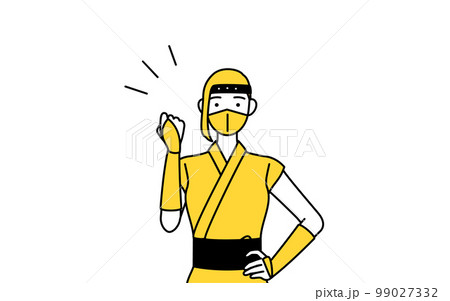 ガッツポーズをする忍者のコスプレをした女性 99027332