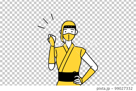 ガッツポーズをする忍者のコスプレをした女性 99027332