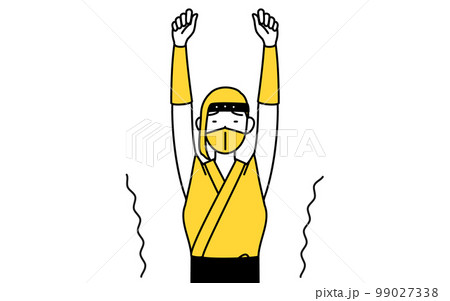 ストレッチで背伸びする忍者のコスプレをした女性 99027338