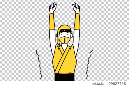 ストレッチで背伸びする忍者のコスプレをした女性 99027338