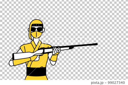 サングラスをかけてライフル銃を持つ忍者のコスプレをした女性 99027340