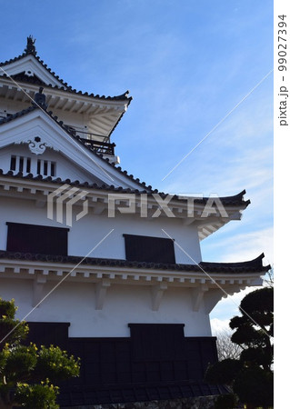 城山城のアップと青空（縦構図） 99027394