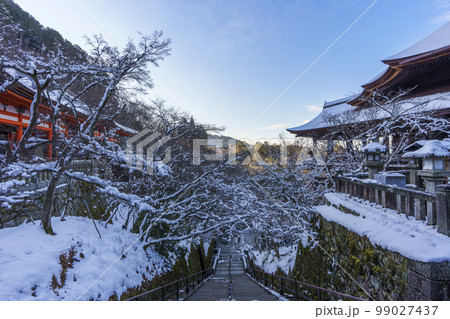 雪化粧を施した京都清水寺　本堂　阿弥陀堂　奥の院 99027437