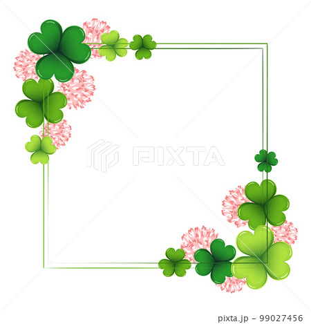 St. Patrick's Day, elegant square frame with shamrock leaves and flowers. Postcard, banner, vector 99027456