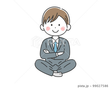 腕組みをして、あぐらをかく、ビジネスマンのイラスト 99027586