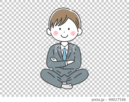 腕組みをして、あぐらをかく、ビジネスマンのイラスト 99027586