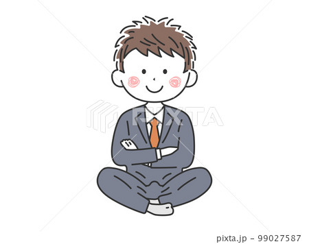 腕組みをして、あぐらをかく、若いビジネスマンのイラスト 99027587