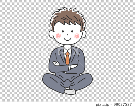 腕組みをして、あぐらをかく、若いビジネスマンのイラスト 99027587