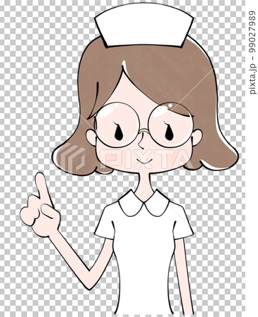 Illustration of a nurse (female) pointing up Illustration of a nurse (female) pointing up 99027989